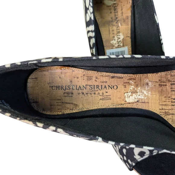 Christian Siriano Size 9 Stylish Black White Peep Open Toe Cork Heels Pattern - Picture 8 of 10